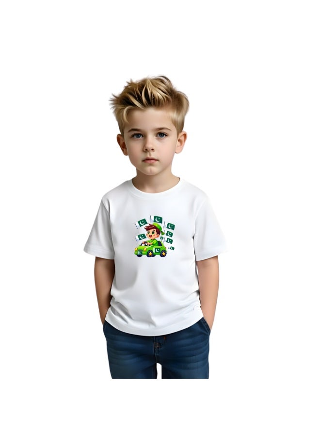 Pakistan Independence Day Kids Boys T-Shirt – Short Sleeve RoundNeck Cotton Tshirt-Ideal for Independence Day Celebrations,School Events - Image 1